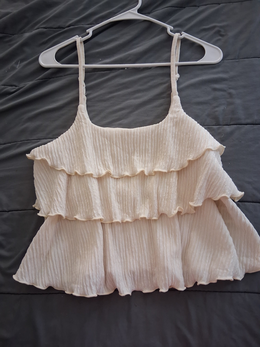 Women’s Cream Ruffle Tiered Spaghetti Strap Top